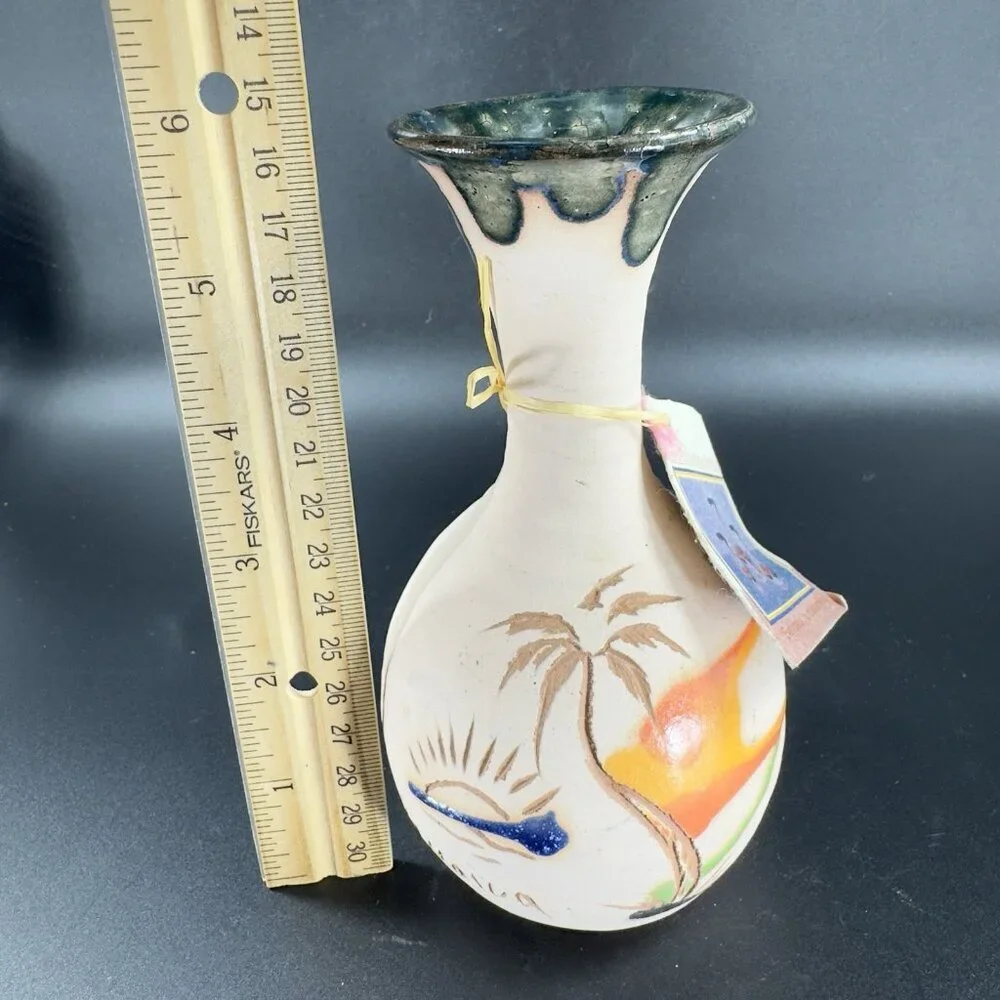 Vintage Jamaican Marblestone Pottery Vase Vessel Signed Hand‎ Made With Tag VTG